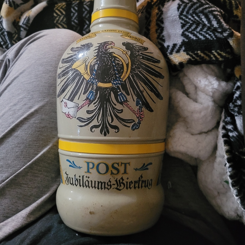 Vintage 1990 German Beer Bottle 500 JAHRE POST Jug Jubilauns Biertrug 13" Tall